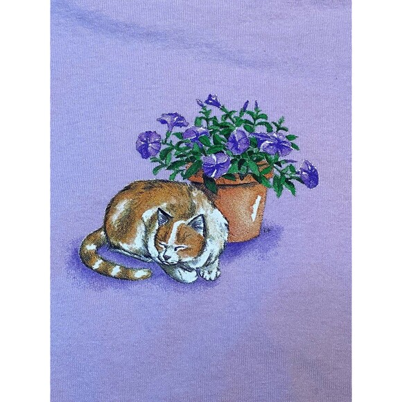 90s Ducks Unlimited Cat Bird Garden Tee M Ferragamo Graphic Lavender Cotton - Picture 3 of 10